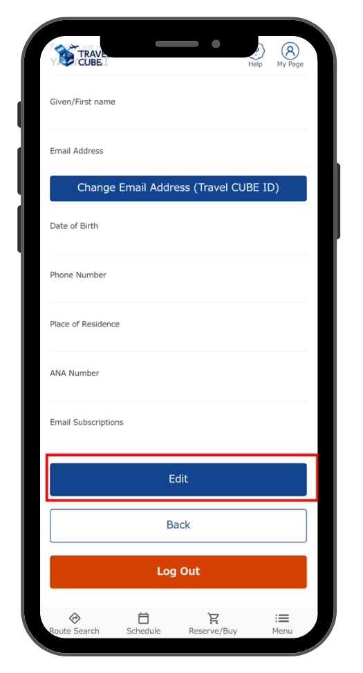 Smartphone screen showing step 2: Click the "Edit" button at the bottom of the member information screen.